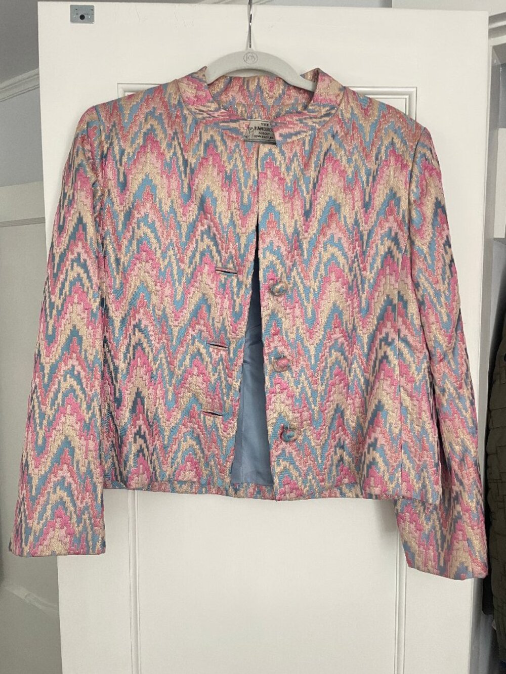 Vintage Metallic Brocade Jacket Pink Blue Gold Tapestry Cocktail Blazer